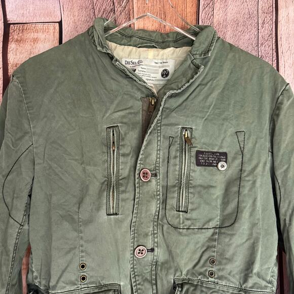 Diesel Military Utility Jacket Army Green Cotton Casual Classic Pockets Large - Picture 3 of 9